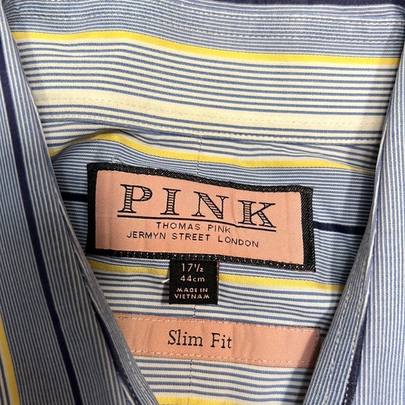 Pink Thomas Pink Men’s Striped Button Down Shirt Size 17 1/2 Slim Fit - Picture 5 of 6